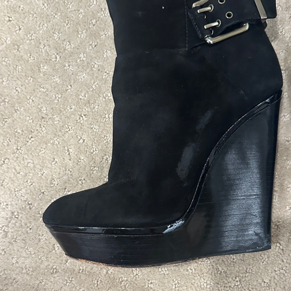 Brian Atwood Black Over the Knee Wedge Boots - Picture 10 of 10